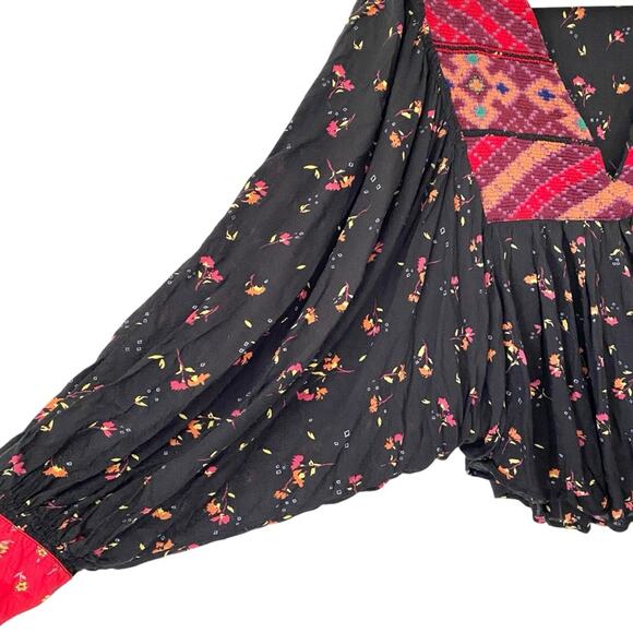 Free People Lady Lou Embroidered Black Blouse size medium Blouse - Picture 5 of 10